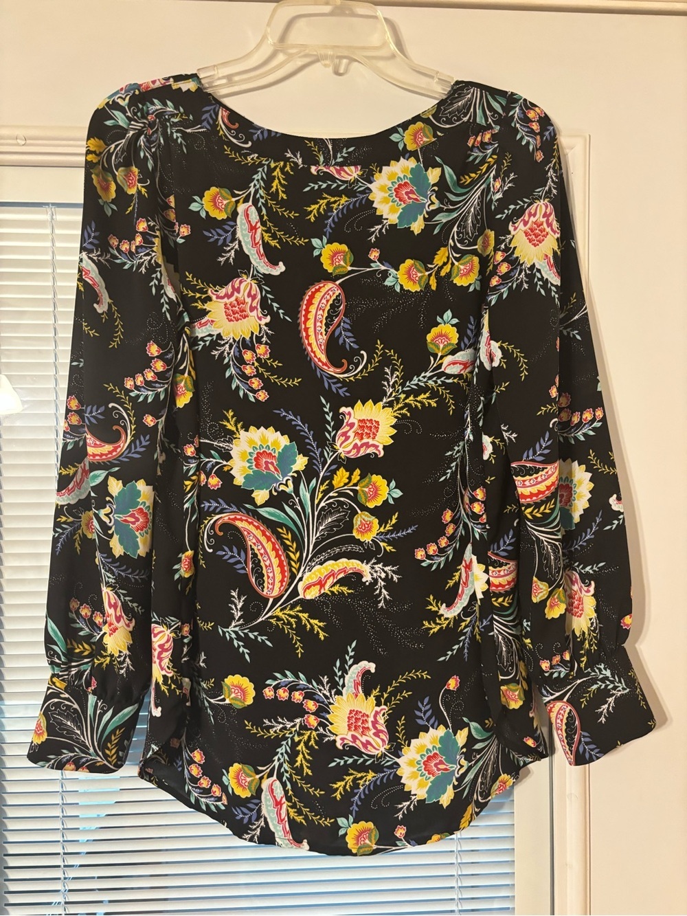 LOFT Black Floral Paisley Long-Sleeve Blouse